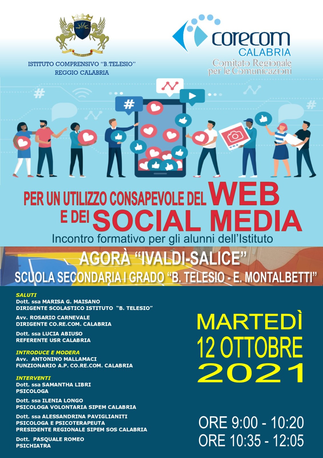 Locandina Incontro formativo per un utilizzo consapevole del web e dei social media 12 ottobre 2021